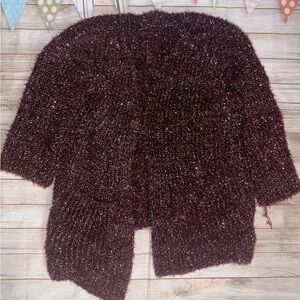 Boohoo oversized Cozy Maroon silver  Knit Cardigan sz small